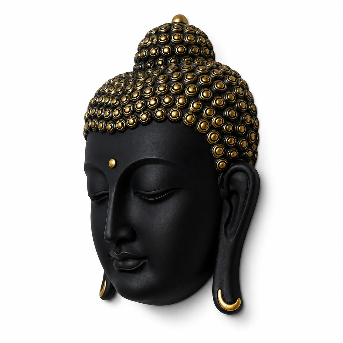 Black & Gold Buddha Face Wall Hanging Statue for Home Decor, Premium Resin Meditation Buddha Wall Art for Living Room, Office, Temple, Yoga Room & Spiritual Decoration