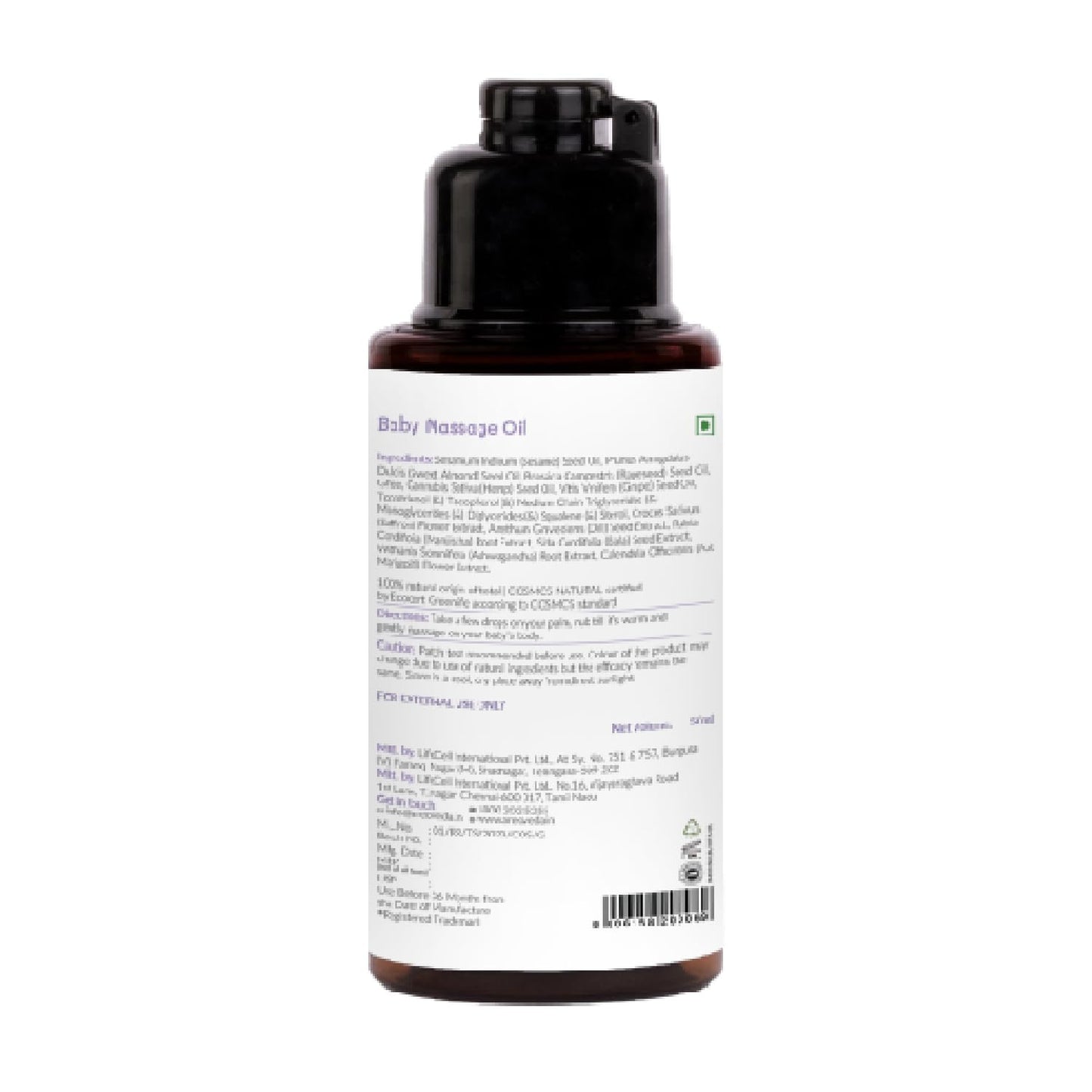 AreoVeda Organic Cold-Pressed Baby Massage Oil for Babies & Toddlers (50ml) | With Almond (Badam) & Sesame Oils | Non-Sticky & Quick-Absorbing | Massage Strengthens Bones, Aids Sleep