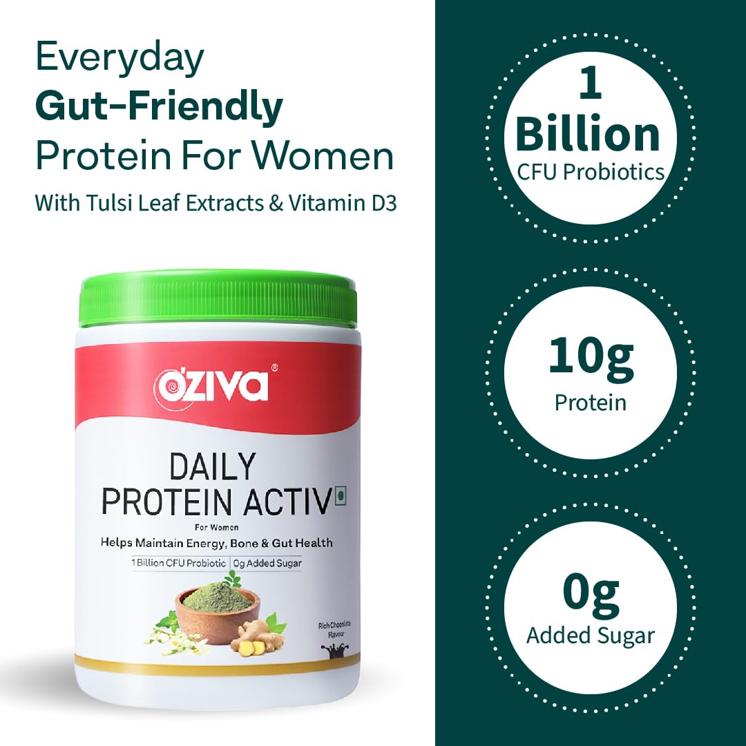 OZiva Daily Protein Activ for Women | Best Protein Powder for Women with 120g Protein, Probiotics, Shatavari for Increased Energy Levels, Bone Health and Hormonal Balance 300g