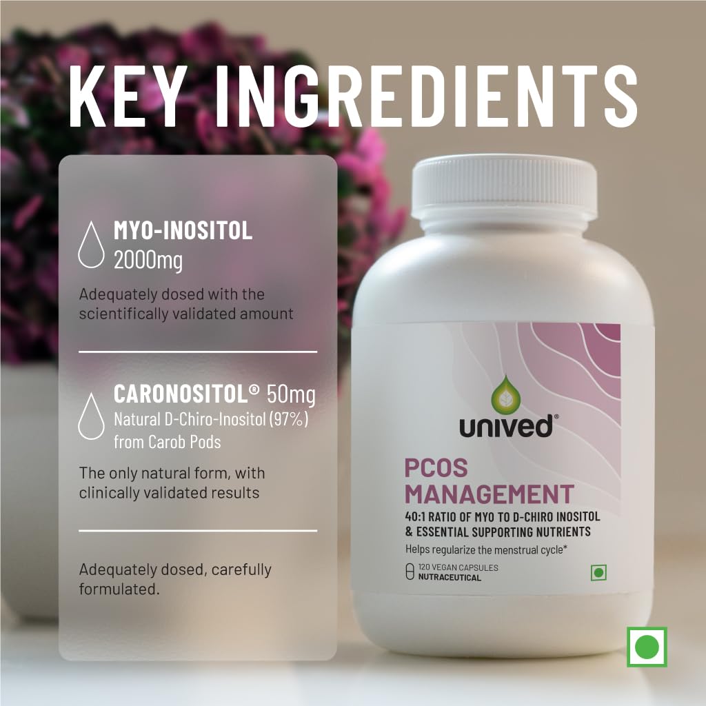 Zephivo Unived PCOS Management, 40:1 Ratio 2000mg Myo-Inositol to 50mg D-Chiro-Inositol with Natural Caronisitol®, for Acne, Facial Hair, Insulin Resistance (1 Month Supply capsules)