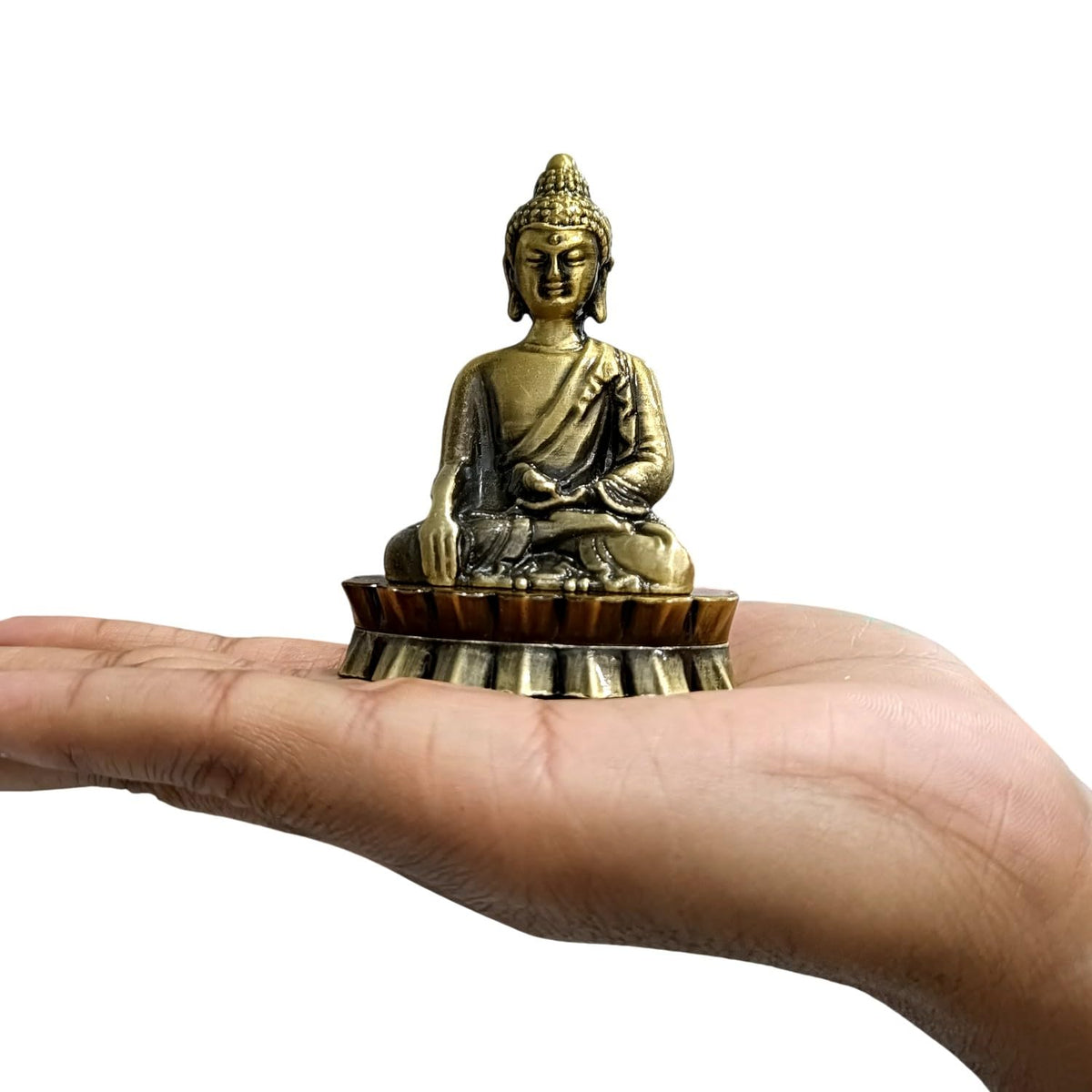 Metal Gautam Buddha Statue Blessing Buddha Showpiece for Car Dashboard Home Office Shelf Desktop Living Room Feng Shui Good Luck Gift Items