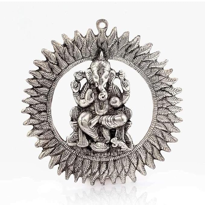 Silver Plated Ganesha ji Statue,Ganpati Wall Hanging Sculpture Lord Ganesh Idol Door Living Room Metal Decorative Wall Ganesh Ganpati Home Decor Statue Gift