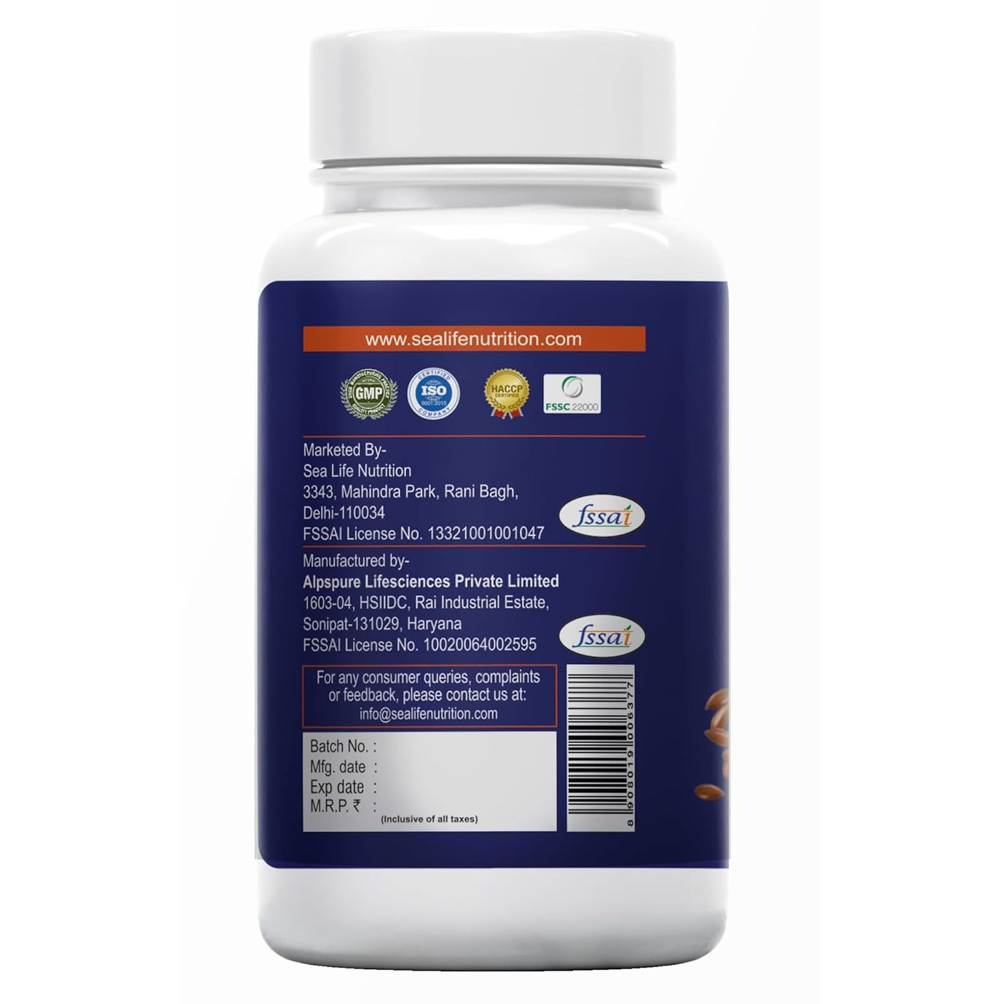Sea Life Flaxseed Oil 1000 Mg Softgel Capsules | Omega 3,6,9 fatty acid | Supports Healthy Heart, Joints, Skin, Brain & Eyes | For Men & Women (60 Softgels Capsules) Pack of-1