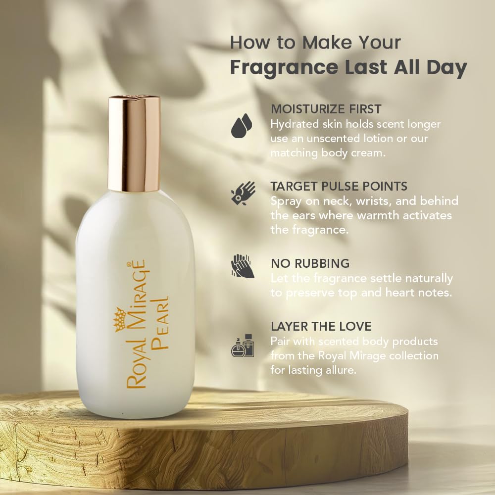 Royal Mirage Pearl Eau de Cologne | Long-Lasting Perfume for Women | Fresh & Elegant Fragrance | Bergamot, Honey & Sandalwood Notes | Versatile Everyday Wear | Gift for Woman | 120ml