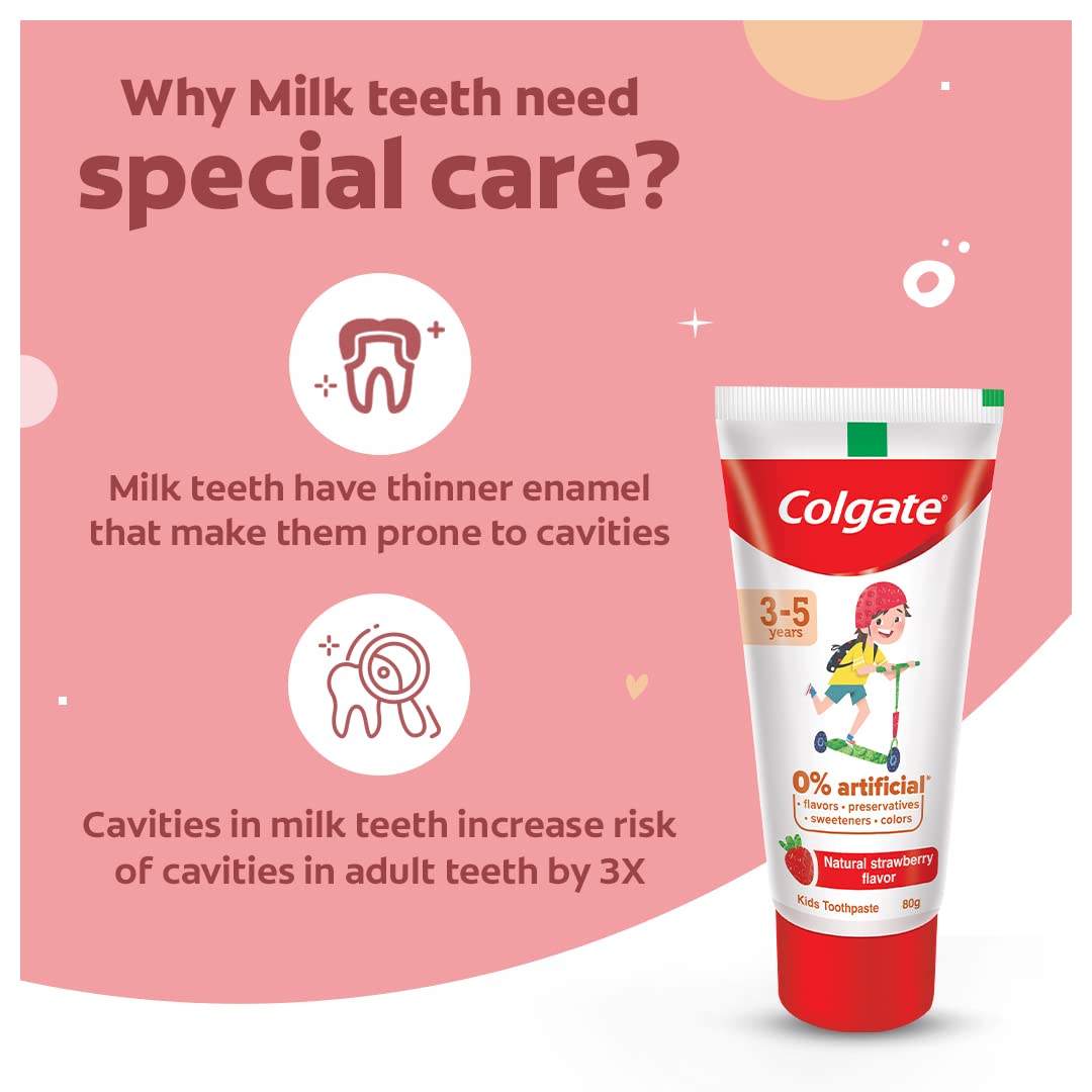 Colgate Gentle Ultrafoam Ultra Soft Manual Bristles, 2 Pcs, Multicolor & Colgate Toothpaste For Kids (3-5 Years), Natural Strawberry Flavour-80 Gr Tube