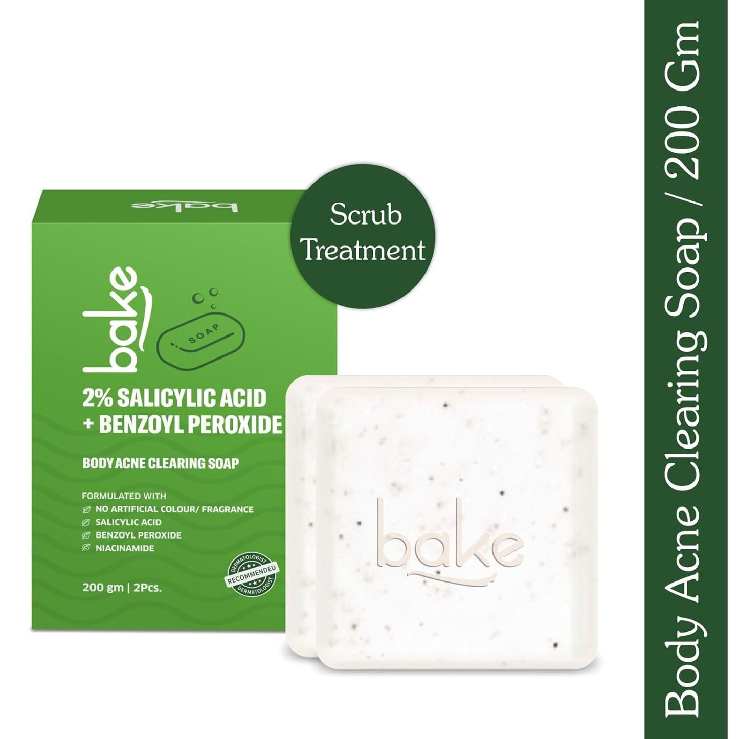 BAKE 2% Salicylic Acid Soap (2 pcs) Scrub Treatment with Niacinamide for Body & Back Acne, Reduces Strawberry Legs | Fades Dark Spots | Non Drying Formula | Soap For Men & Women | 100g x 2 (100 g (Pack of 2))