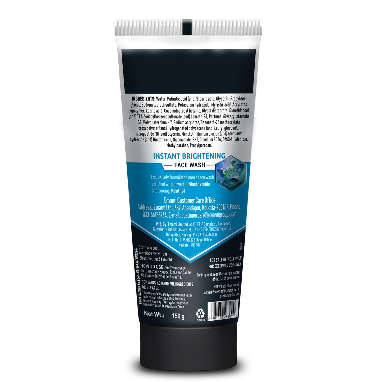 Smart And Handsome Instant Brightening Face Wash |Washes off Fine Pollutants*|Fades Dark Spots | Oil-Free Look, Instantly | Power of Niacinamide and Menthol | 150g