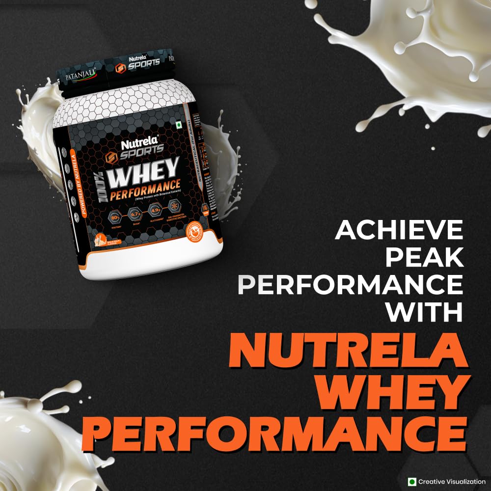 NUTRELA Sports Patanjali Premium 100% Whey Concentrate with Isolate Protein Powder | 80% Protein, 6.7g BCAA, 4.9g Glutamine |1kg