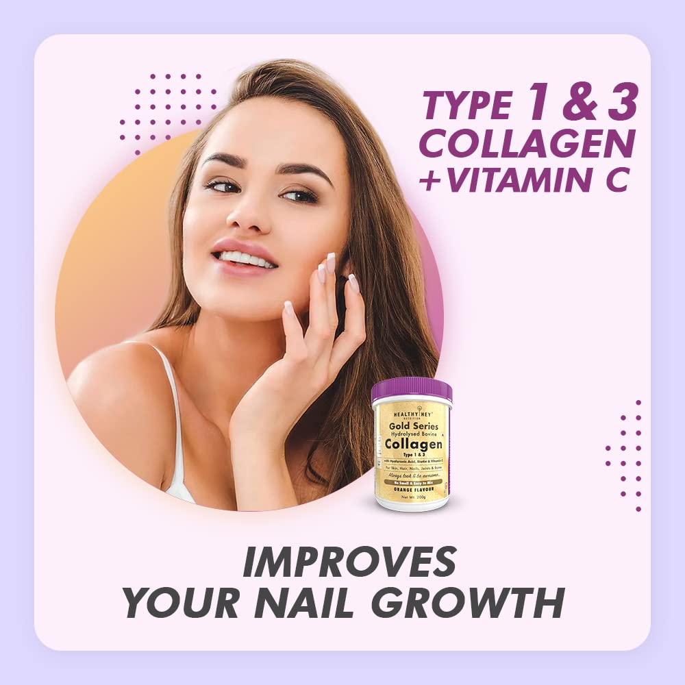 Zephivo HealthyHey Nutrition Skin Glow-N-Shine Collagen Powder 200G | Hydrolysed Collagen For Women And Men With Hyaluronic Acid, Biotin And Vitamin C For Healthy Skin, Hair And Nails - (Lemon, 200Gm)