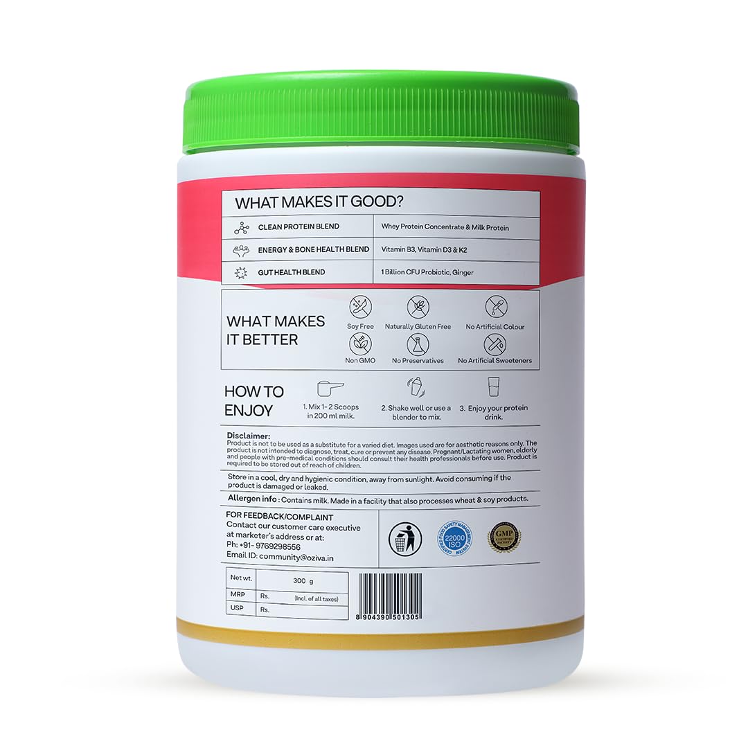 OZiva Daily Protein Activ for Women | Best Protein Powder for Women with 120g Protein, Probiotics, Shatavari for Increased Energy Levels, Bone Health and Hormonal Balance 300g