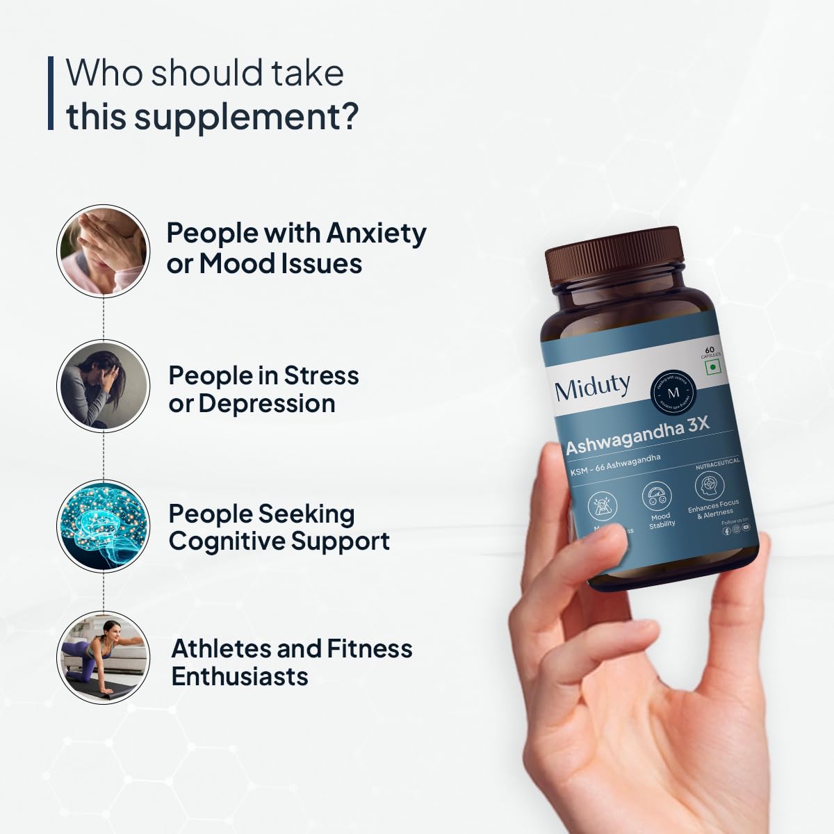 Zephivo Miduty Palak Notes Ashwagandha 3X (500 mg) Supplement - KSM 66 Ashwagandha - Triple Strength Formula - For Mood Stability - Focus, Strength and Stress - 60 Veg Capsules