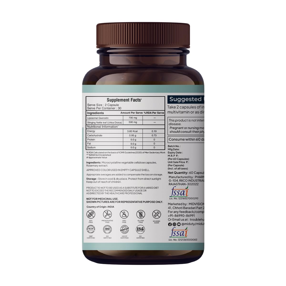 Zephivo Miduty by Palak Notes Immune Shield Bromelain For Seasonal Allergies, Boost Immunity, Nasal Drip, Difficulty Breathing, Nasal Congestion - Asthma - Allergy Medicine, Anti-Inflammatory - 60 Caps