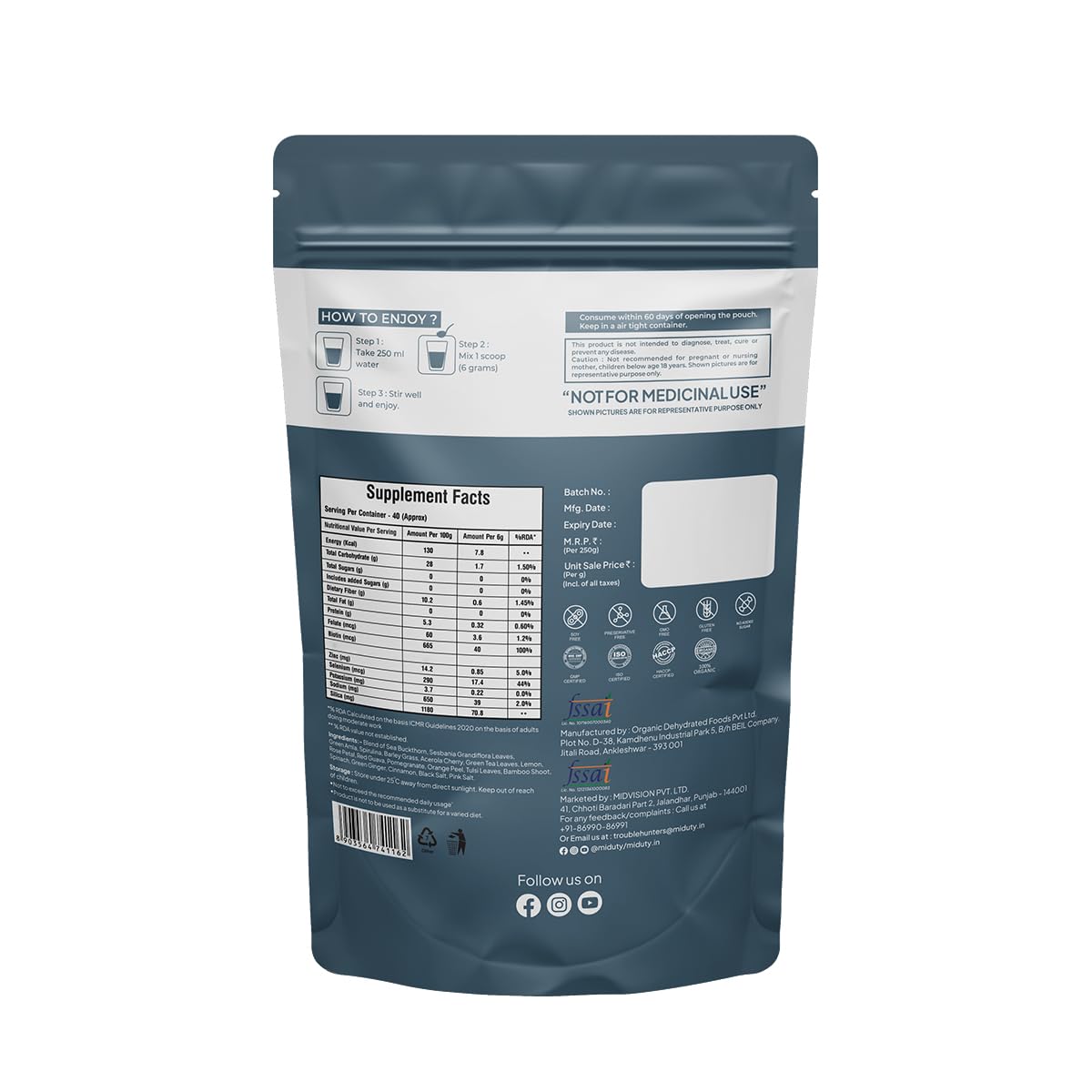 Zephivo Miduty by Palak Notes Organic Collagen Powder, collagen supplement, Skin, Hair & Nails, Skin Nourshing Formula, Plant based collagen, Organic Collagen Powder Pack - 250gm