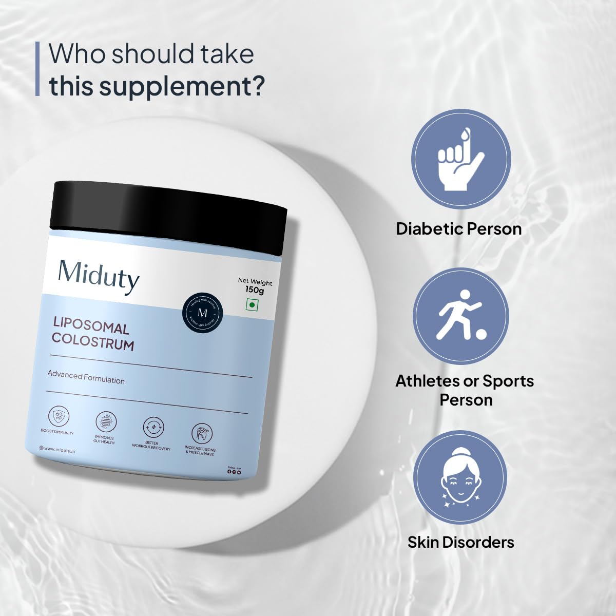 Zephivo Miduty by Palak Notes Liposomal Colostrum - Increase bone and muscle mass - Probiotic Supplement for Gut Health - Muscle Growth - Boosts Immunity - Better Workout recovery - Colostrum Powder - 150 gm