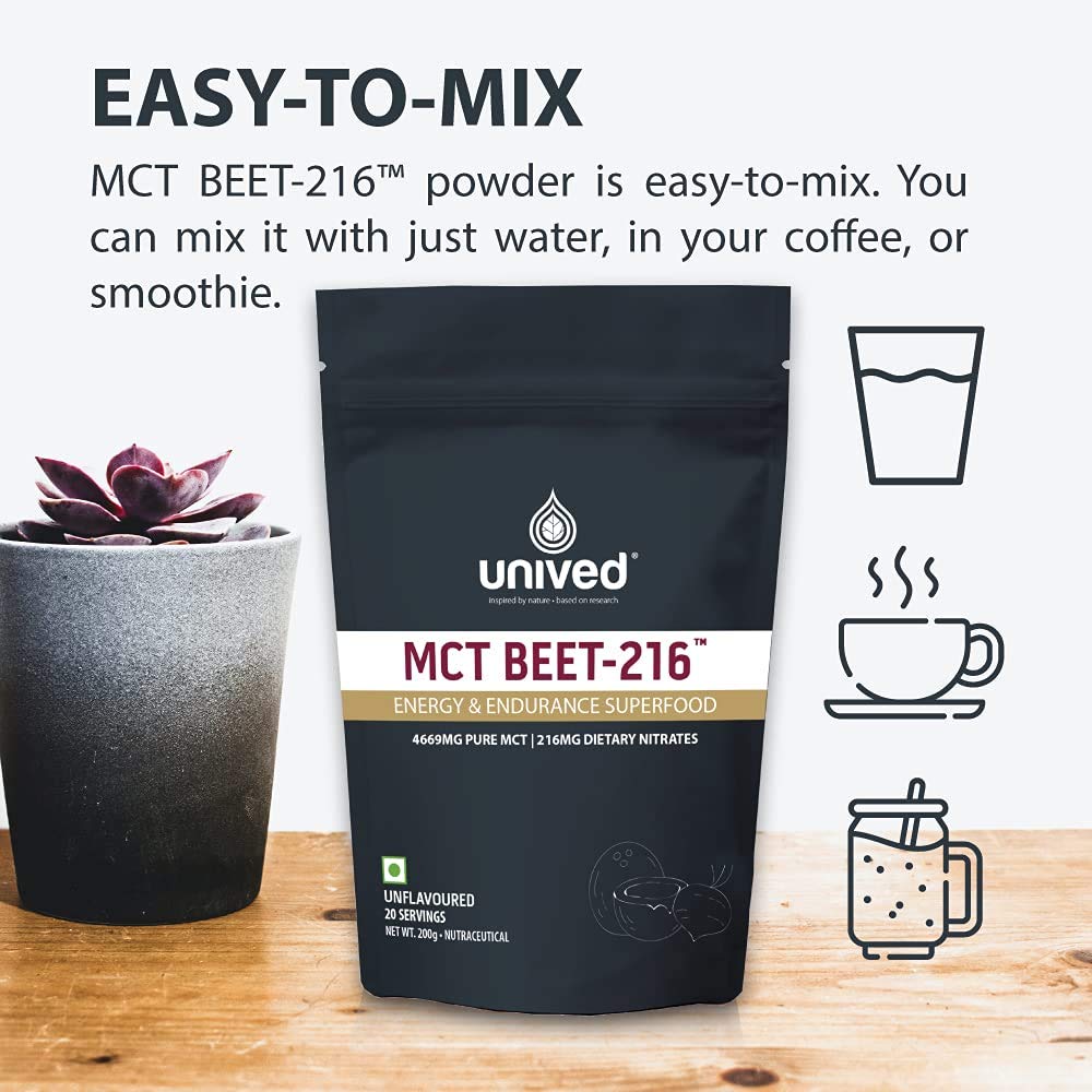 Zephivo Unived MCT Beet-216 | Energy & Endurance Superfood | Pure MCT 4.6g 70/30 C8:C10 & 216mg Dietary Nitrates | Vegan & Keto Friendly | 200g