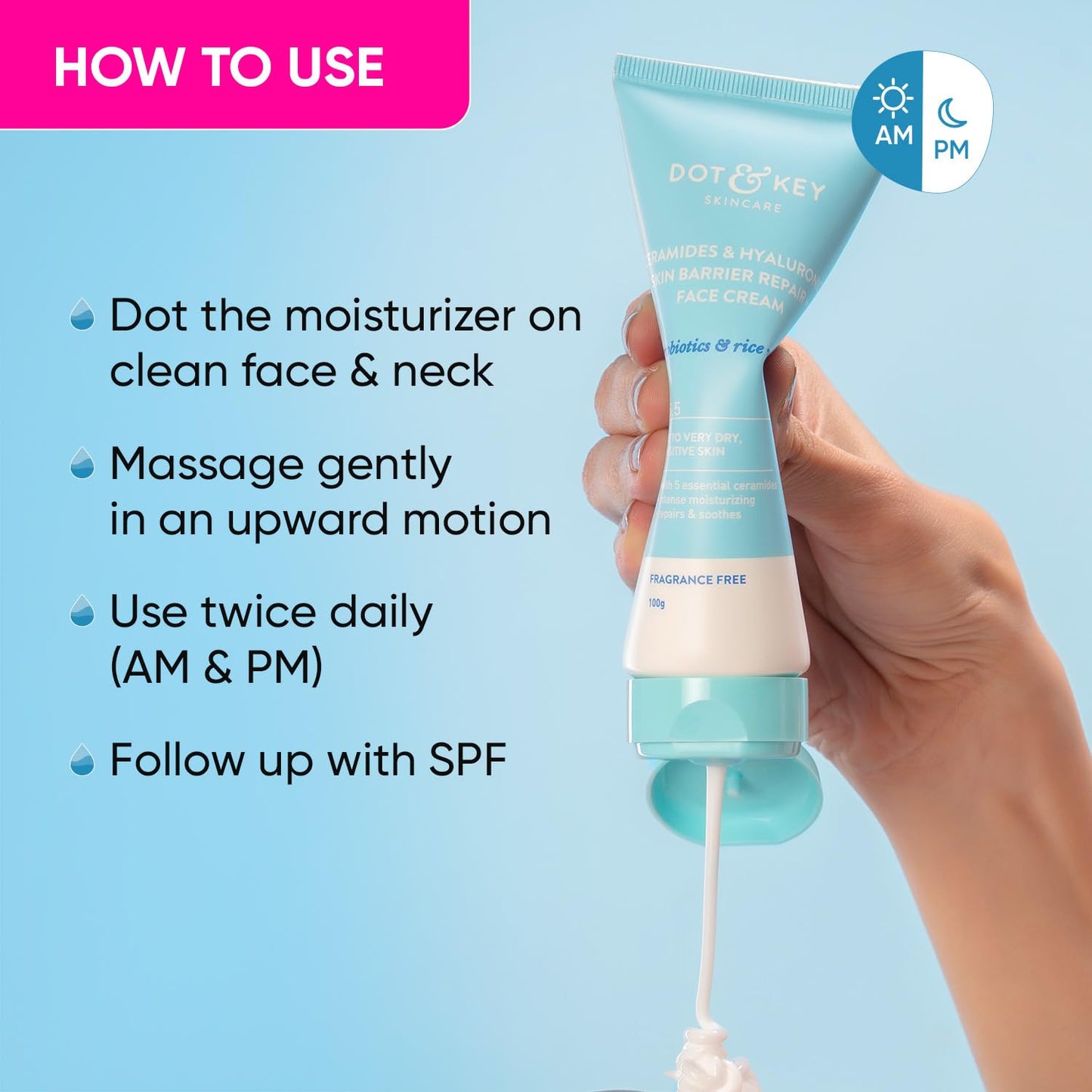 Zephivo Dot & Key Ceramides Moisturizer with Hyaluronic for Intense Moisturizing and Skin Strengthening | With Probiotic & Rice Water I Barrier Repair Cream | For Dry Skin, Normal Skin & Sensitive Skin | 100g