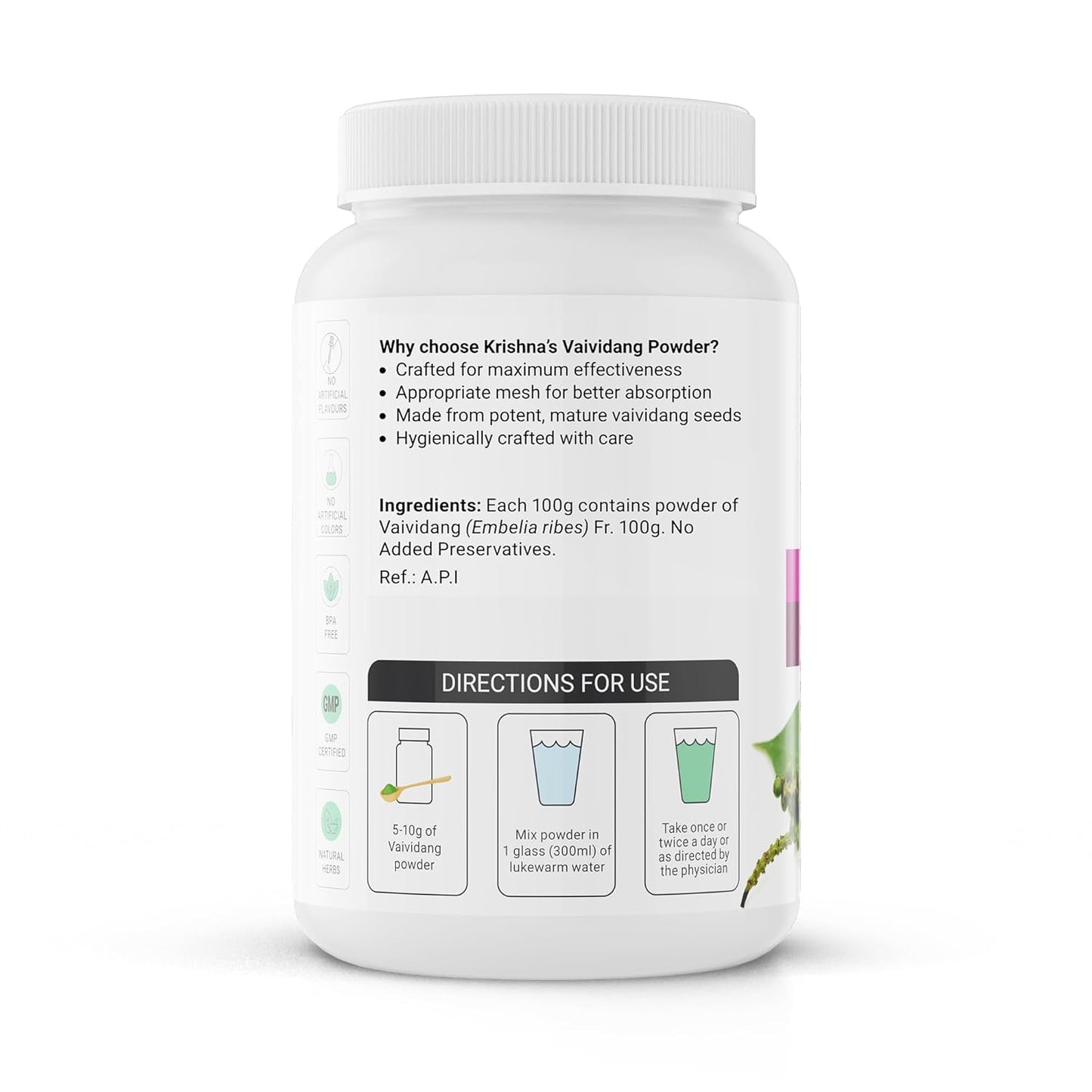 Krishna's Vaividang (Embelia Ribes) Powder - 100 g | Natural Supplement & Herbal Remedy | Stress Management