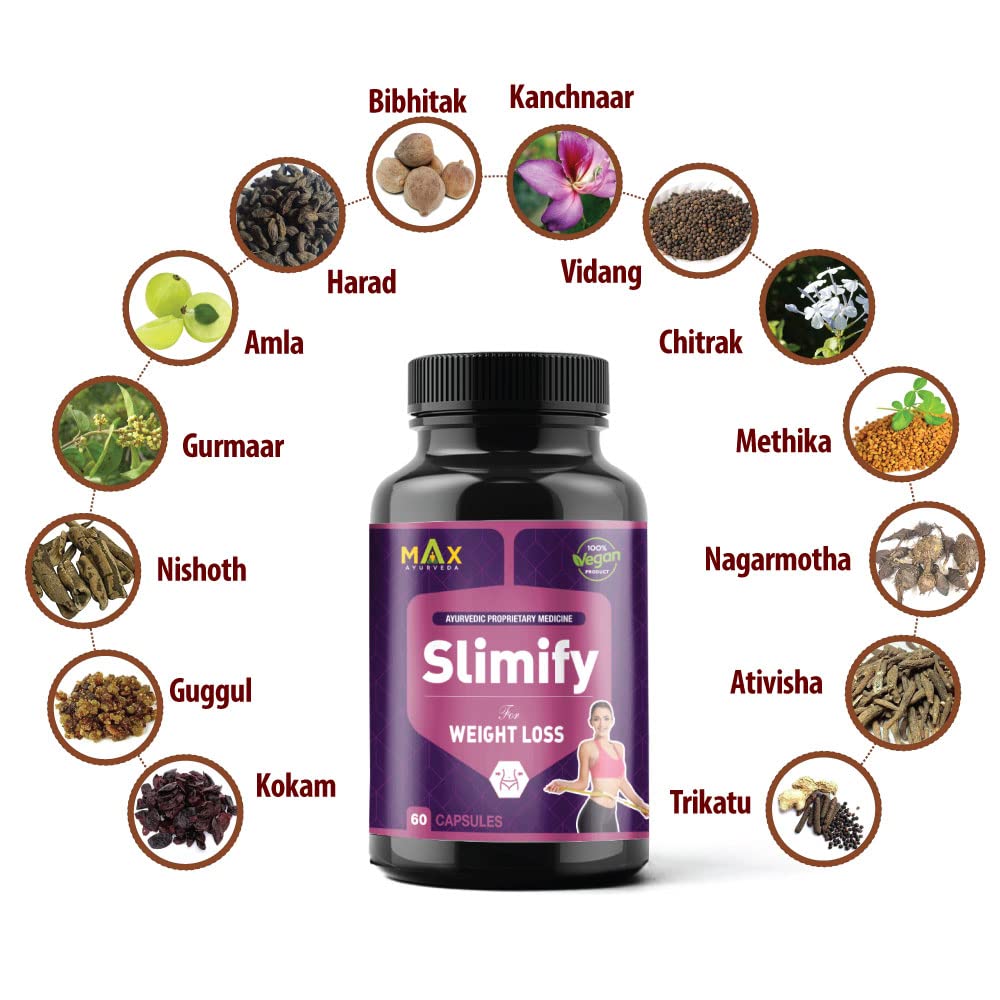 Max Ayurveda Slimify Ayurvedic Capsules For Weight Loss - 60 Capsules