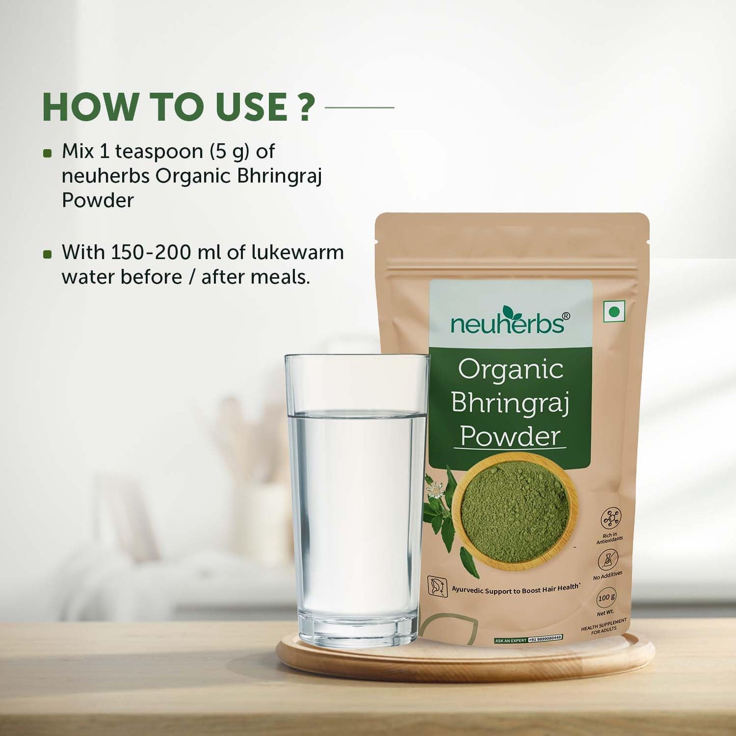 Neuherbs Bhringraj Powder For Hair Growth - 100g | Hair Mask For Nourishment of Hairs | 100% Pure & Natural With No Additive Preservatives