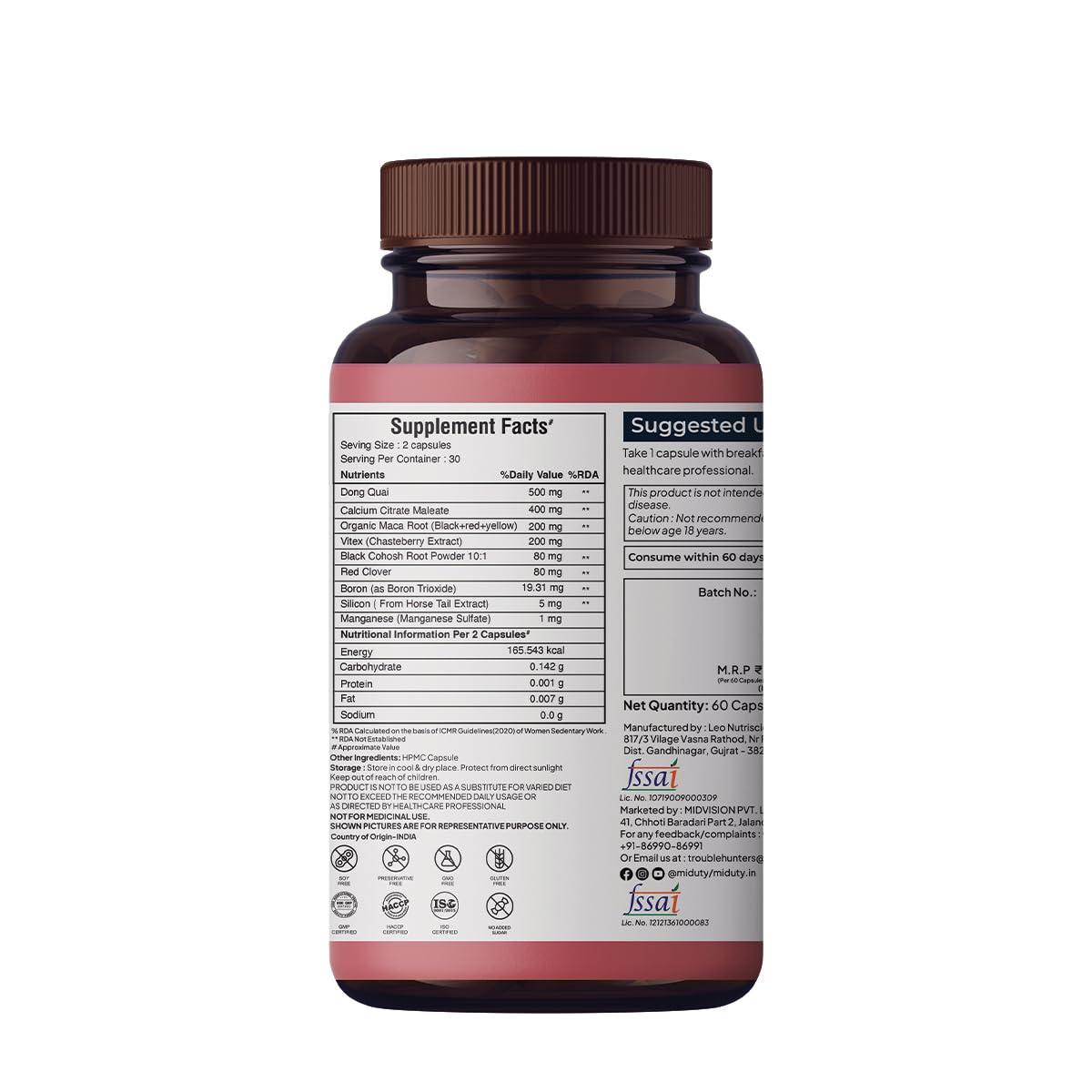 Zephivo Miduty by Palak Notes Menopause Health Supplement - Hormonal Imbalance - Night Sweating - Mood Swings - Bone health - Helps in PMS symptoms - 60 Capsules