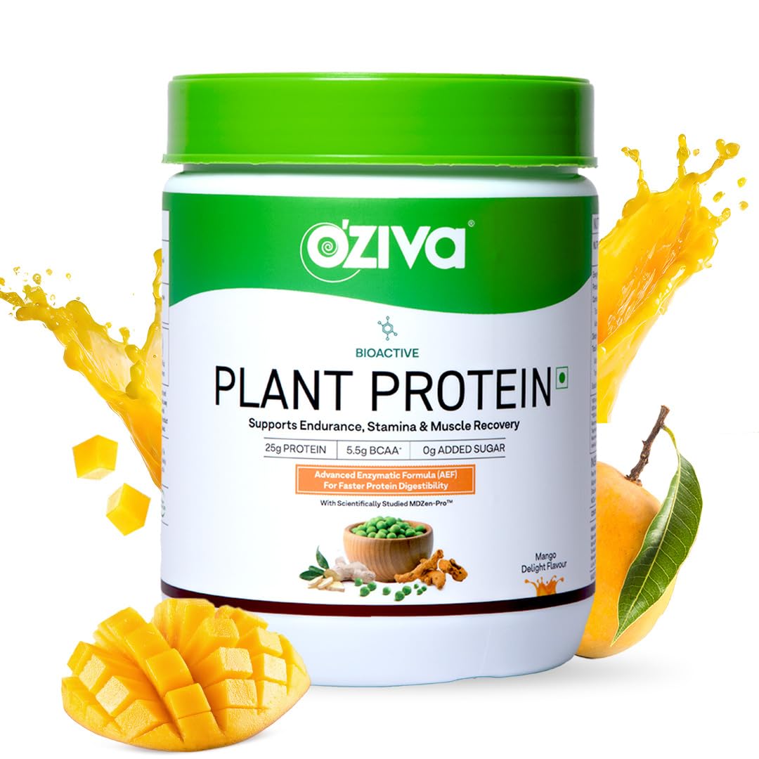 OZiva Bioactive Plant Protein | 25g Protein,5.5 BCAA| Pea Isolate| Plant based Protein Powder for Women & Men | Essential Amino Acids| Protein supplement, Clean, Sugar free, 500g