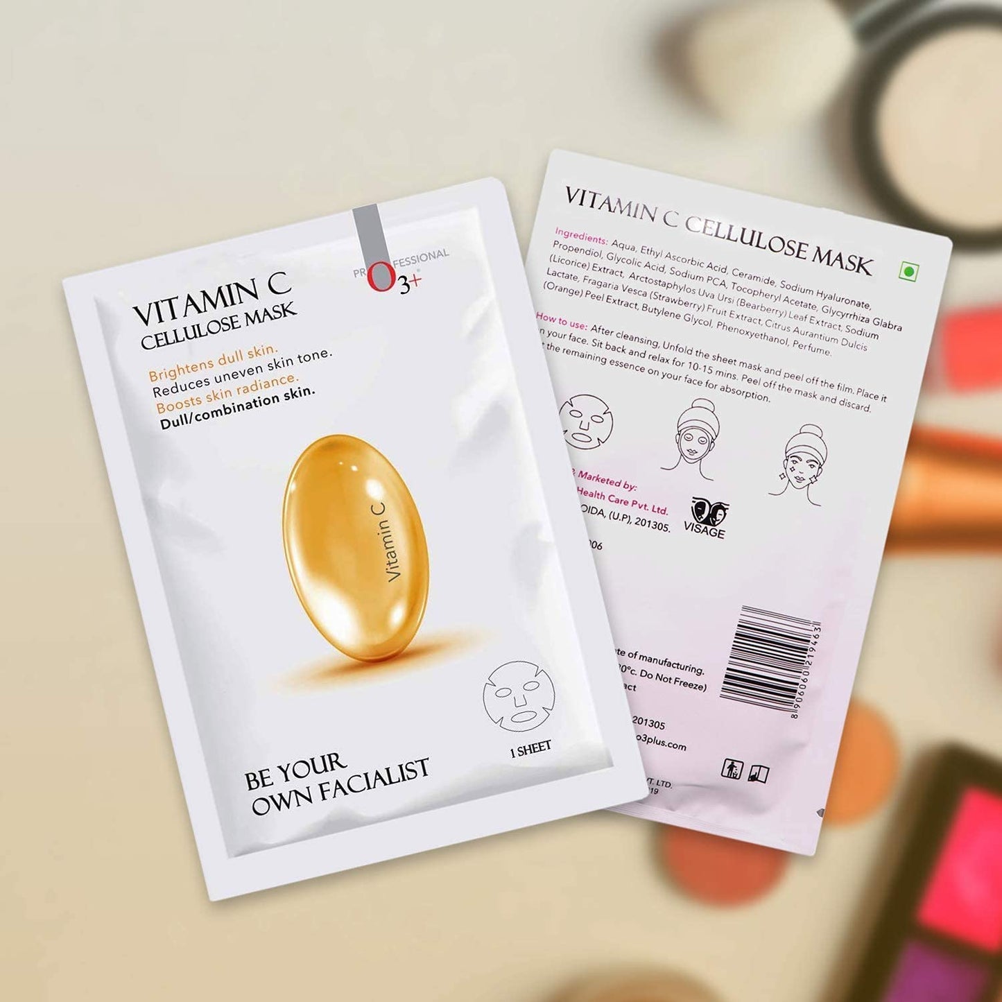O3+ Facialist Vitamin C Cellulose Face Sheet Mask 30g for Pigmentation and Uneven Skin | Suitable for Men and Women