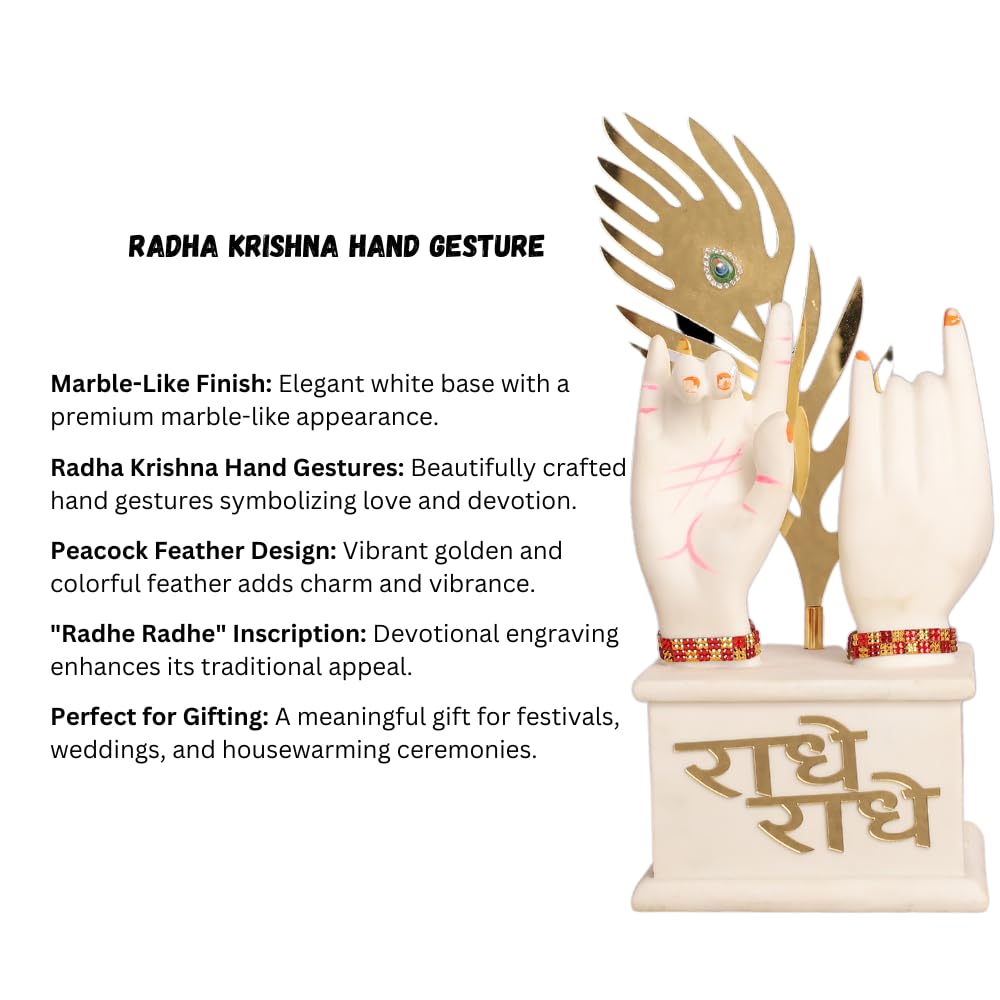 White & Gold Plated Radha Krishna Idol Hands with Flute Peacock Feather | for Table, Home Decoration Item