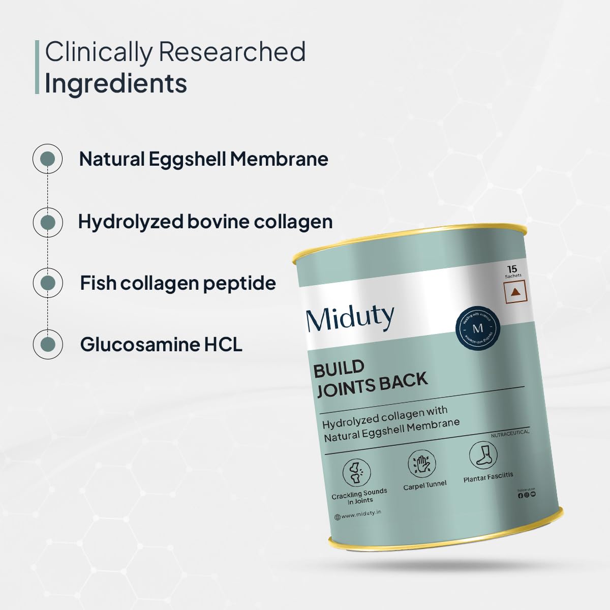 Zephivo Miduty By Palak Notes Build Joints Back For Rheumatoid Arthritis Supplement - Collagen Peptides Natural Egg Membrane, Boswellia and Glucosamine - Joint Pain Relief Supplement - 15 Sachets