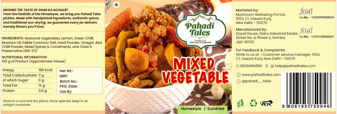 Pahadi Tales Mixed Vegetable Pickle 200g | Mix Veg Achar in Pure Mustard Oil | Sundried Homestyle Himalayan Achaar | Seasonal Sabziyon ka Achar | Traditional Recipe | Made in Jammu & Kashmir