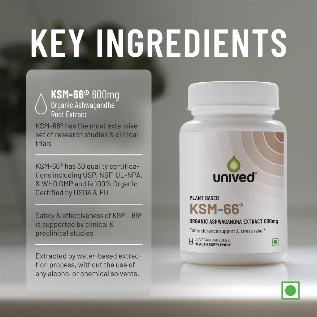 Zephivo Unived KSM-66 Ashwagandha | 600mg Vegan Full Spectrum Root Extract Standardized to 5% Withanolides | for Stress, Anxiety, Endurance, & Strength (30 Vegan Caps)