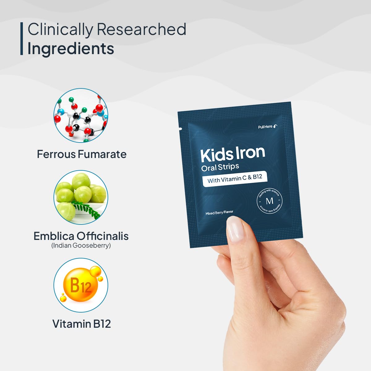 Zephivo Miduty by Palak Notes Kids Iron Strips for Kids - Dissolvable Strips for better Iron absorption - Energy Boost - Iron Supplement with Vitamin C & Vitamin B12 - Mixed Berry Flavour - 30 Oral Strips