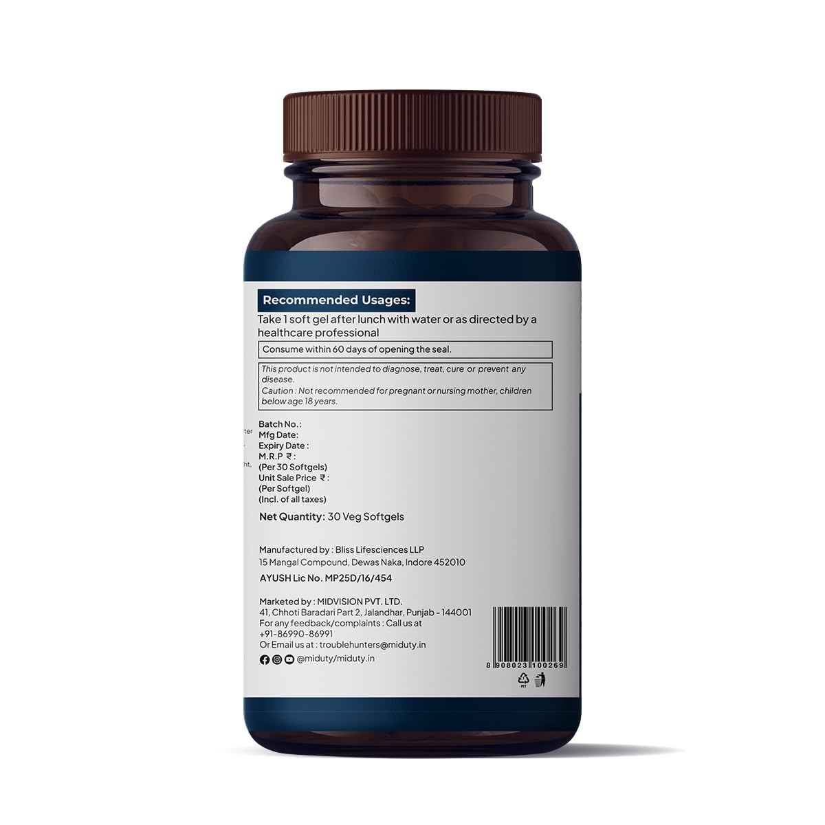 Zephivo Miduty by Palak Notes Pure Natural Vitamin E Capsules, Enhanced with Omega-3-6 - 7-9 - Sea Buckthorn Berry Oil - Boosts Immunity - Balance cholesterol - Better Heart health - 30 Softgel