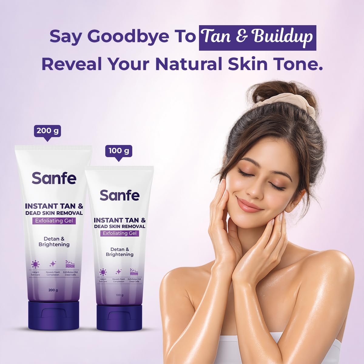 Sanfe Instant Tan & Dead Skin Removal Exfoliating Gel | AHA Exfoliating Gel | Removes Tan, Dead Skin & Impurities | Brightening & Smooth | Suitable for All Skin Types | 100g | Pack of 1