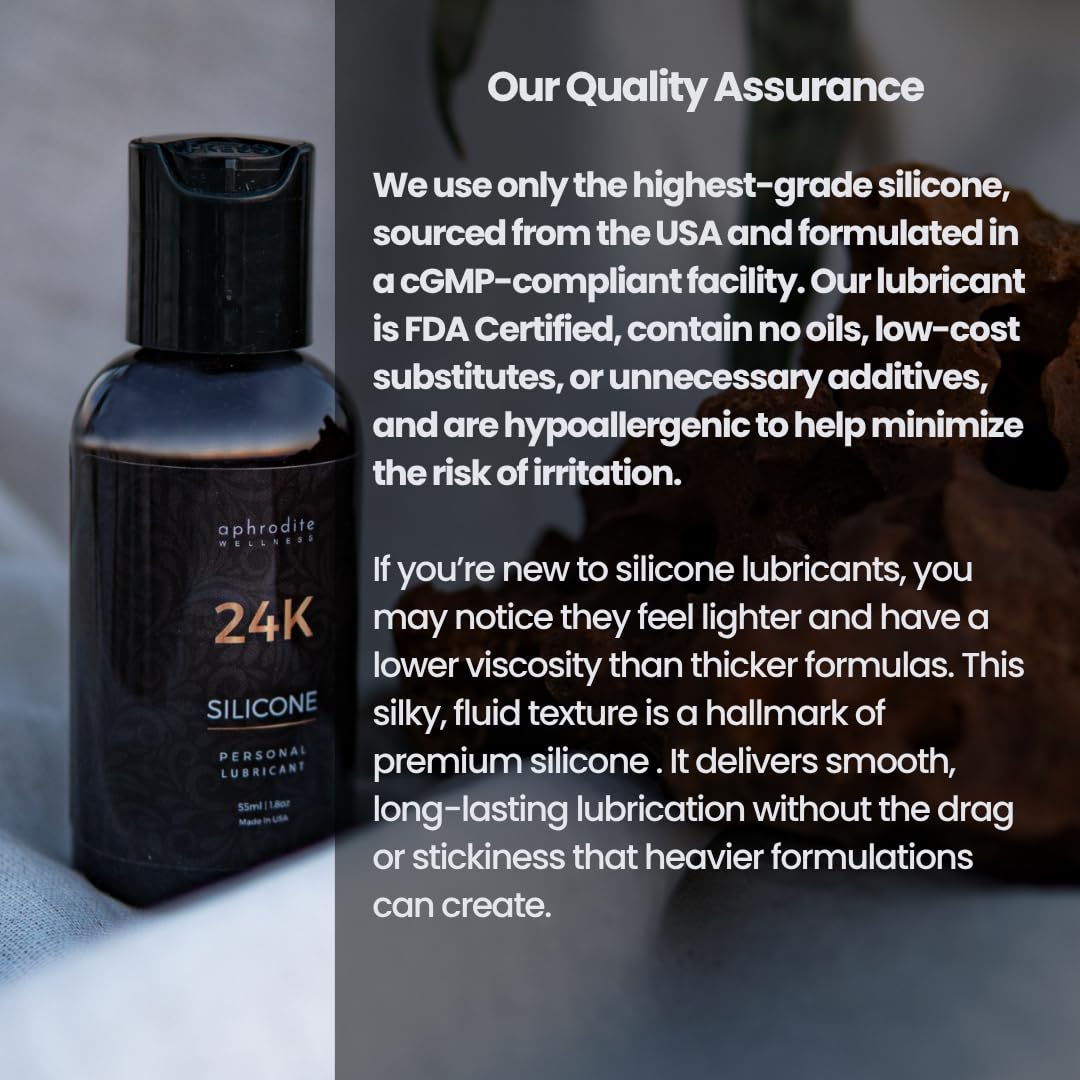 Aphrodite Wellness 24K Silicone-Based Personal Lubricant | Flavourless, Odourless, Hypoallergenic, Non-Sticky, Ultra Smooth, Waterproof Lube – Made for Sensitive Skin – 55ml