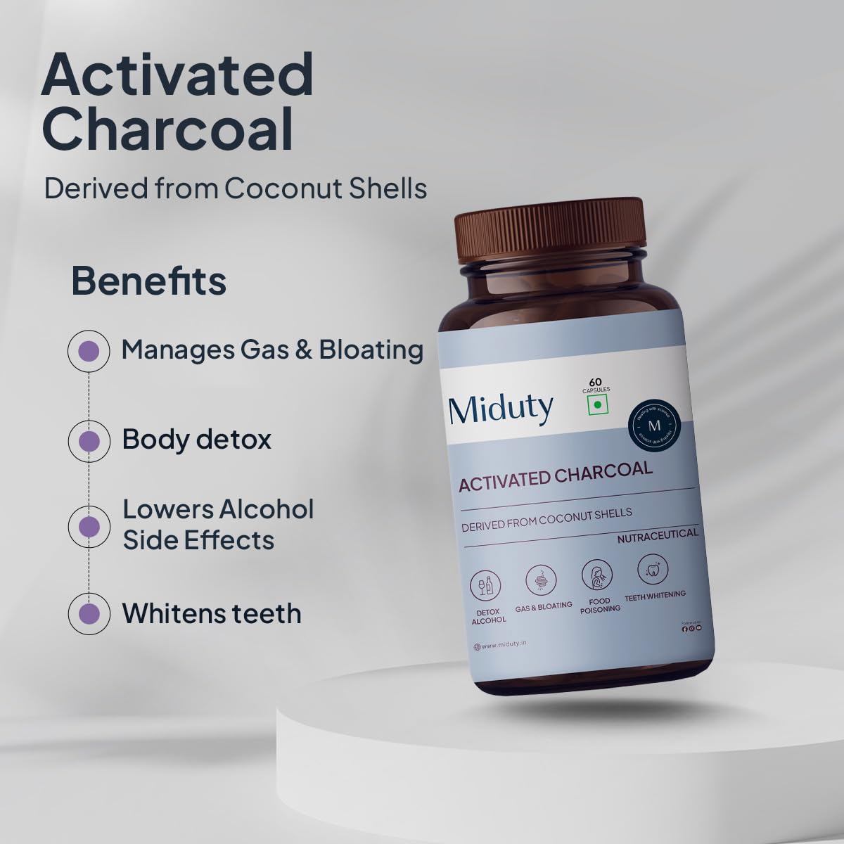 Zephivo Miduty by Palak Notes Activated charcoal, Activated coconut charcoal, Detox your body, Jet lags, Detox alcohol, Activated charcoal Pack - 60 capsules