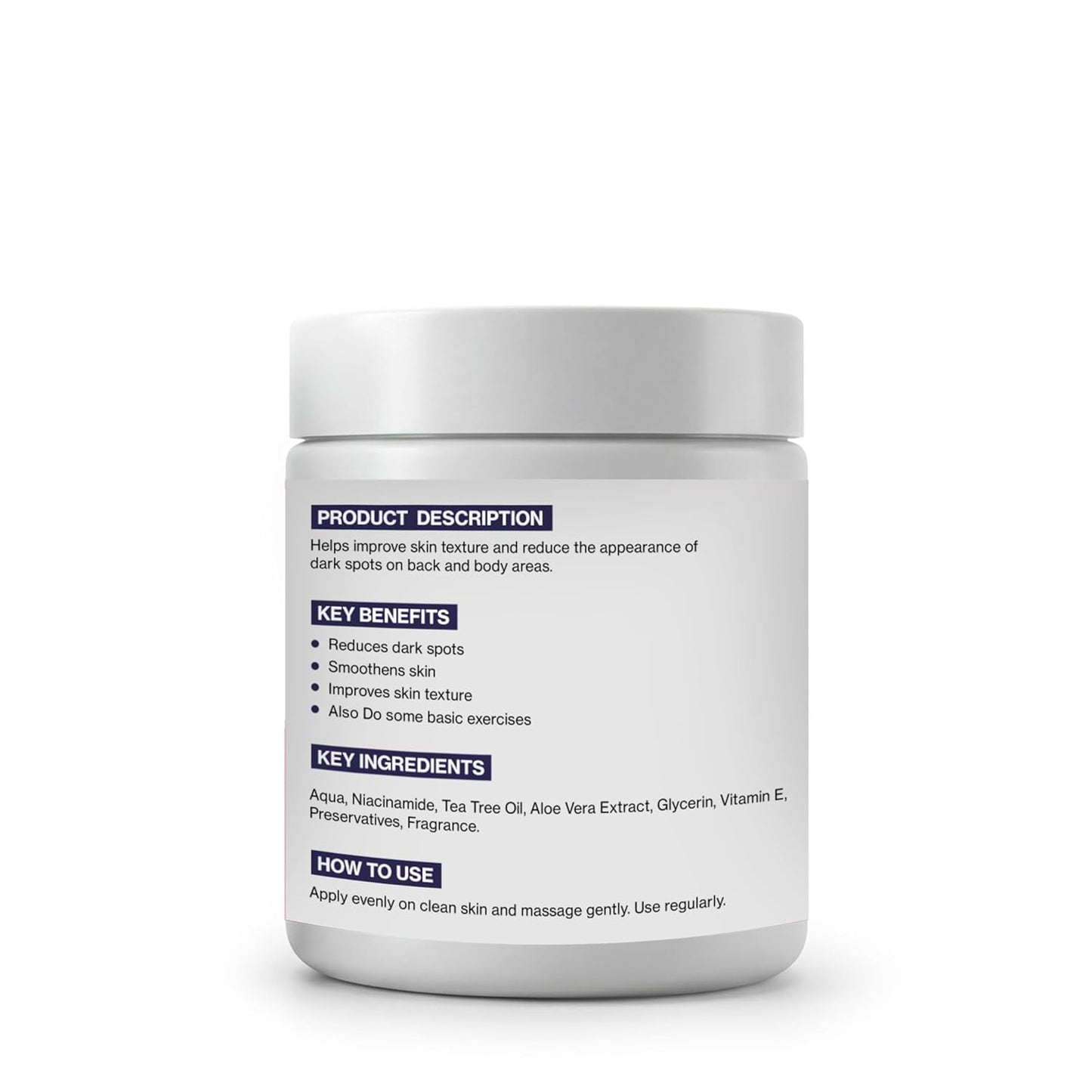 Pureza Naturals Back & Bum Cream 100g – Skin Brightening & Moisturizing Cream for Back, Butt & Thighs – Reduces Dark Spots, Acne Marks & Uneven Skin Tone