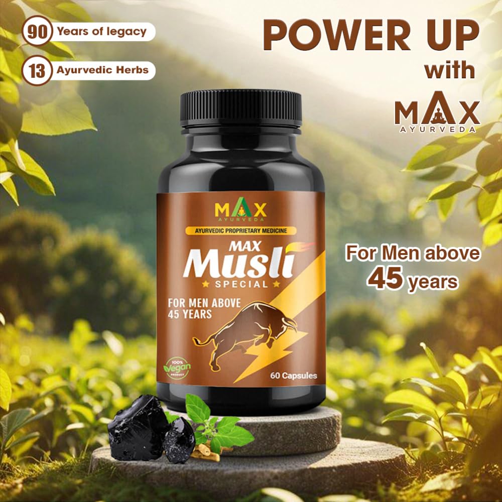 Max Ayurveda Musli Special (For 45+ Men) & King Power Ayurvedic Massage Oil - Combo (30 Capsules + 1 Oil Bottle)
