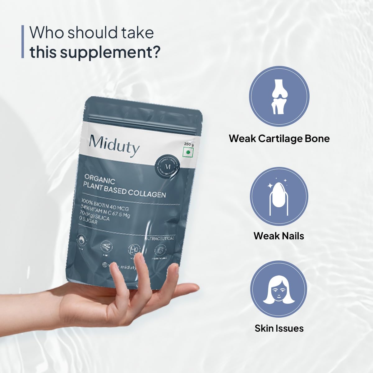 Zephivo Miduty by Palak Notes Organic Collagen Powder, collagen supplement, Skin, Hair & Nails, Skin Nourshing Formula, Plant based collagen, Organic Collagen Powder Pack - 250gm