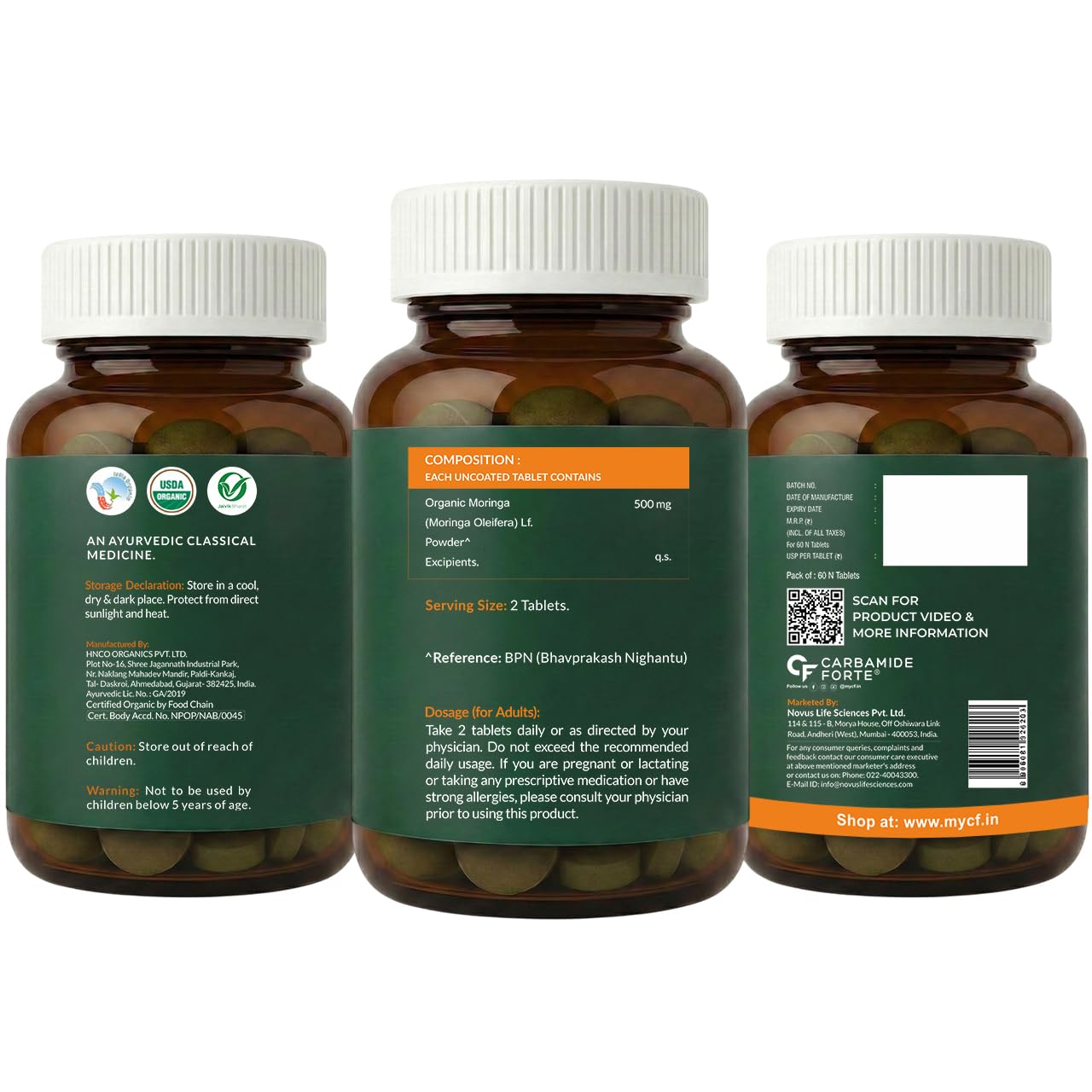 Three bottles of a Ayurvedic medicine with labels on a white background