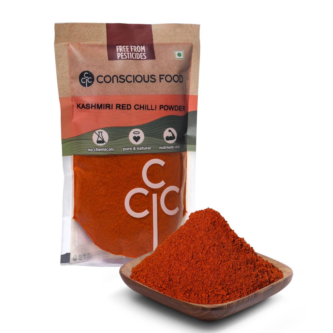 Conscious Food Kashmiri Red Chilli Powder | 200g (100g X 2) | Iron-Pounded | 100% Natural