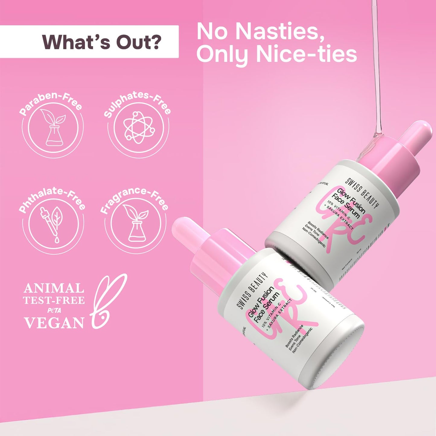 Swiss Beauty Care Glow Fusion Face Serum | Bright & Glowy | 10% Vitamin C & Sakura Extract | Non-Sticky | 30ml