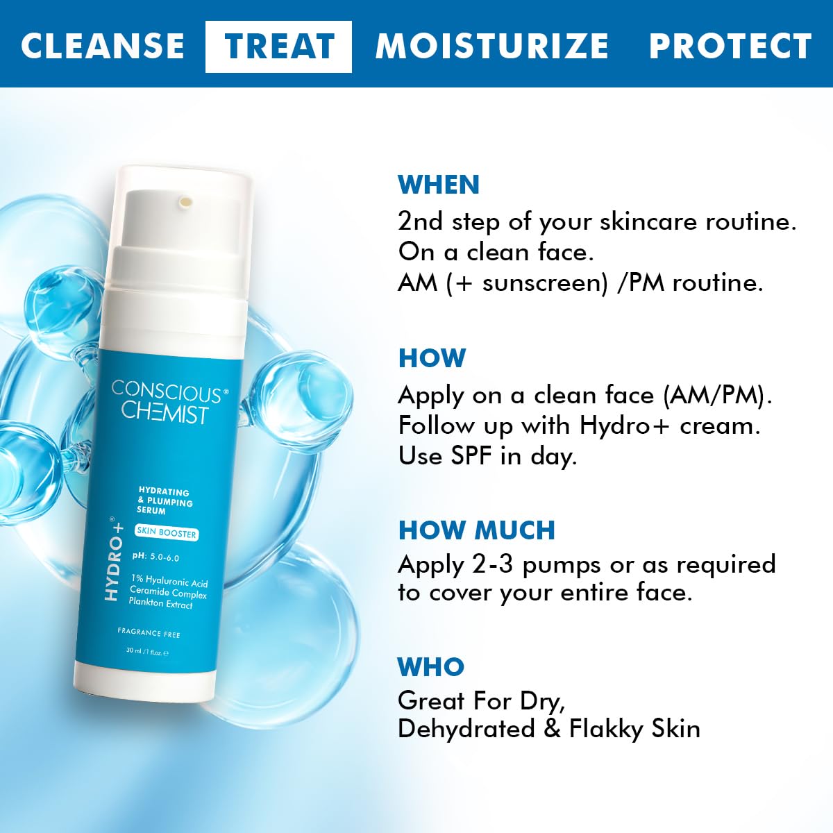 Skincare product with usage instructions on a blue background