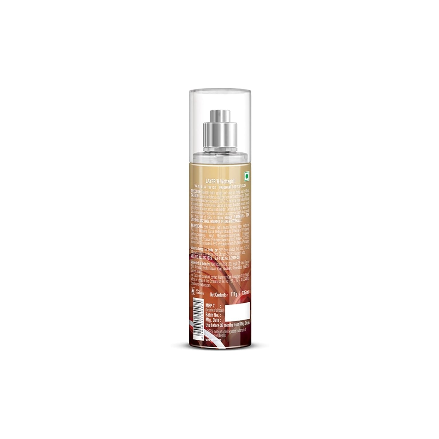 Layer'r Wottagirl Vanilla Twist Body Splash, 135ml | Long-Lasting Premium Mist Spray for Women | Dreamy Vanilla Scent | Everyday Wear | Refreshing & Skin-Friendly
