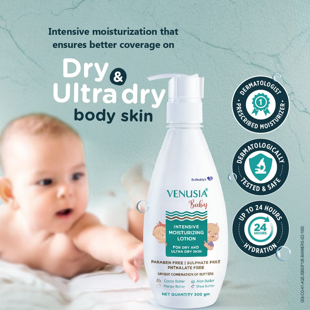 VENUSIA Dr. Reddy's Baby Intensive Moisturizing Lotion | Safe, Hydrating and Gentle | Goodness of Shea, Aloe, Cocoa and Mango Butter | Soothes Baby Skin | 300g