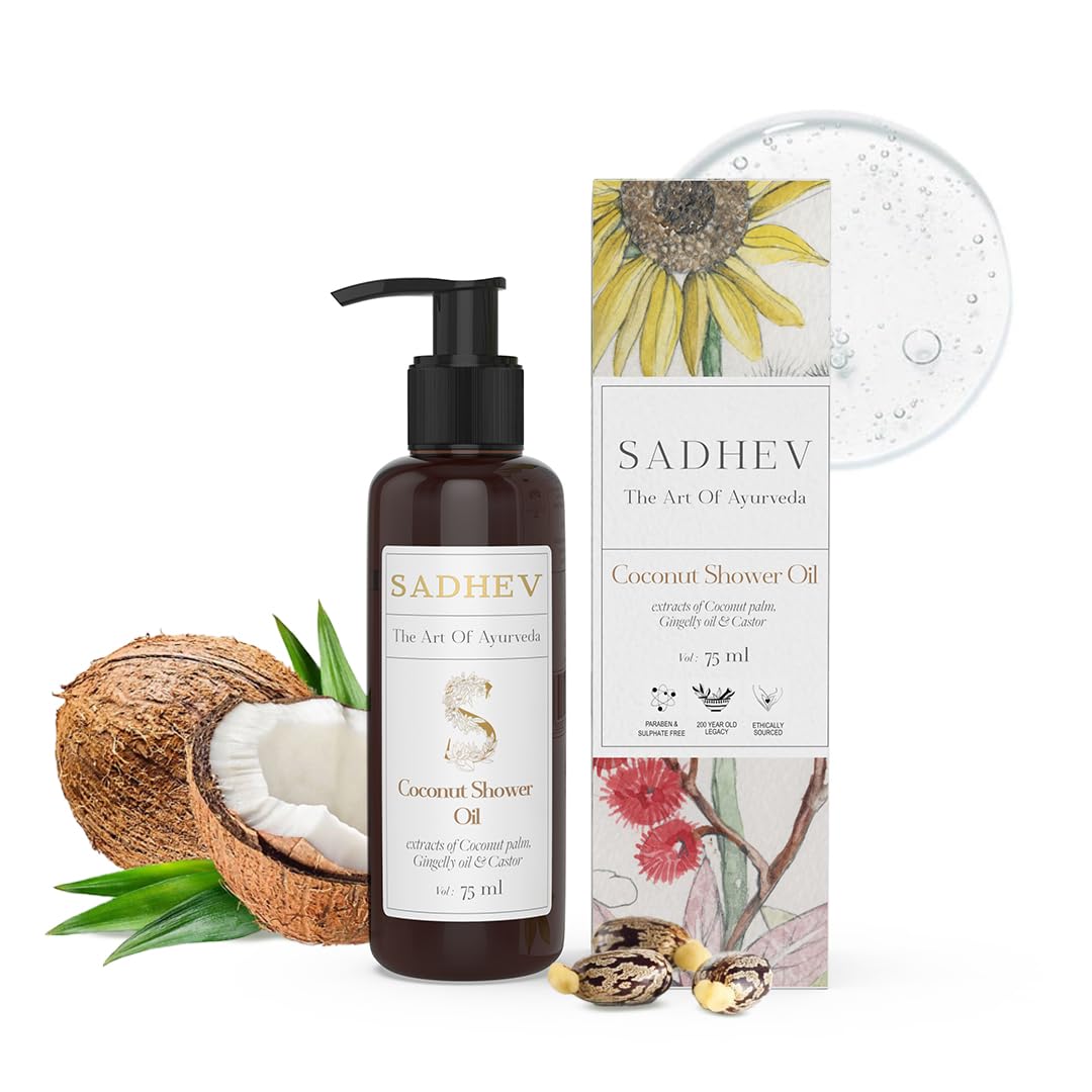 Sadhev Ayurvedic Herbal Coconut Shower Oil With Coconut Palm Gingelly Oil And Castor Extract - 75ml (Pack of 1)