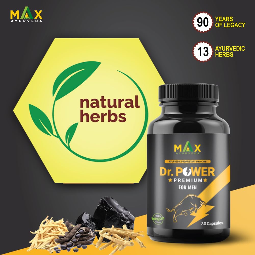 Max Ayurveda Dr Power Premium Capsules and Massage Oil For Men (30 Capsules + 20ml Oil Bottle) Combo Pack