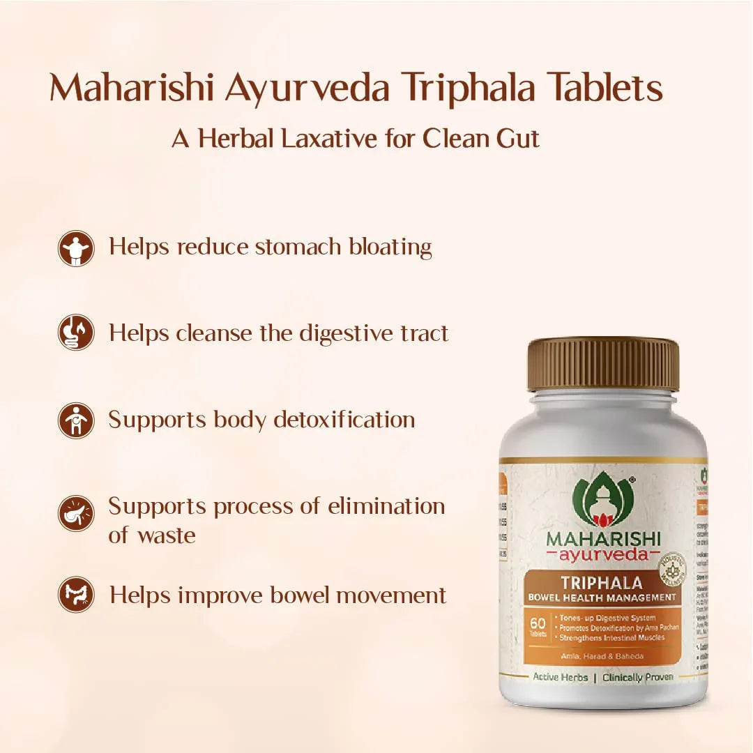 Zephivo Maharishi Ayurveda Triphala Tablets 1000mg | Supports Healthy Digestion | Improves Bowel Wellness| Relieves Constipation | Pure Herbs Used |100% Ayurvedic