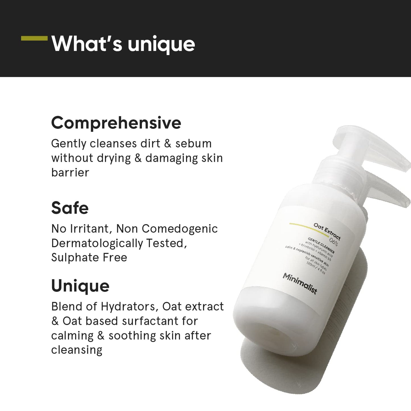 Minimalist Gentle Face Wash With 6% Oat Extract & Hyaluronic Acid For Sensitive Skin (Dry to Normal) | Sulphate Free | Non-Drying | Fragrance Free | Gentle Cleanser (120 ML)