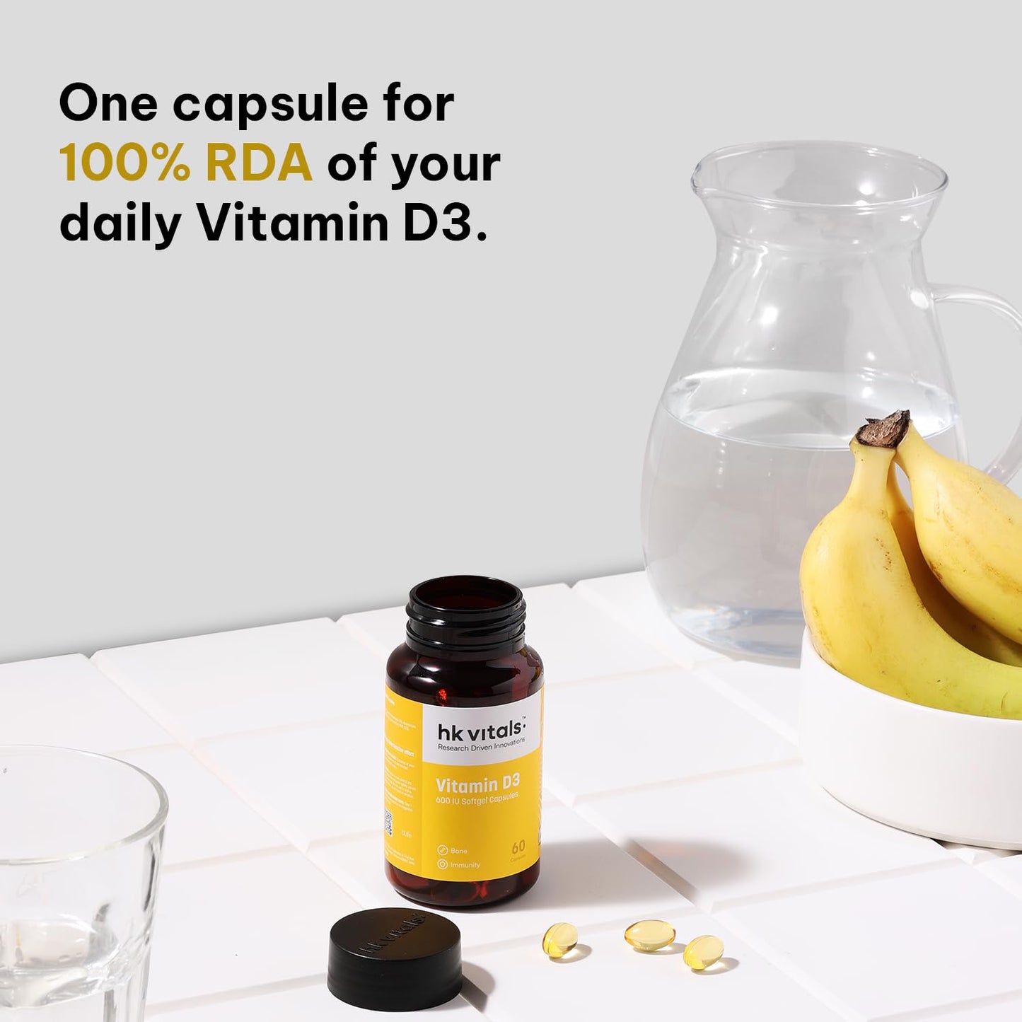 HealthKart hk vitals Vitamin D3 (600 IU) | With Sunflower Oil, Promotes Calcium Absorption | Bone Health, Muscle Strength & Immunity