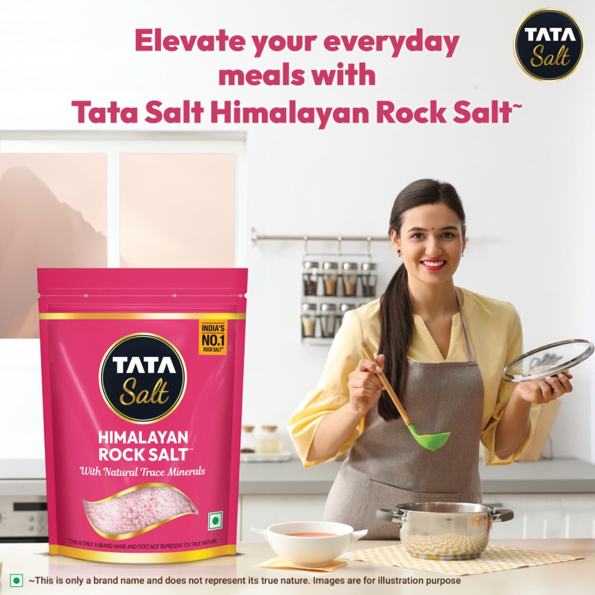 Tata Himalayan Rock Pink Salt, 1kg Pouch, Premium Sendha Namak, With Natural Trace Minerals, Low Sodium, Crystal Salt